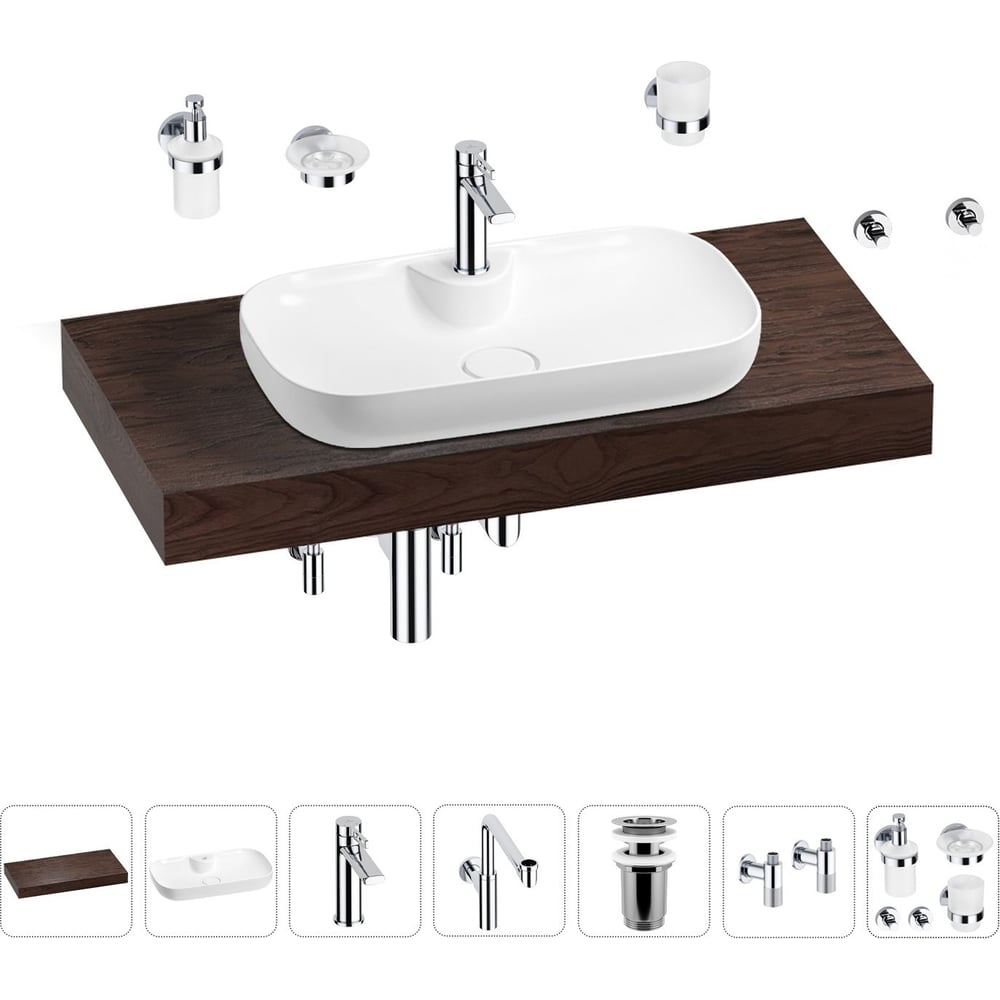Комплект мебели для ванной комнаты с раковиной Wellsee набор аксессуаров для ванной комнаты тринити 6 предметов мыльница дозатор для мыла два стакана ёрш ведро серый