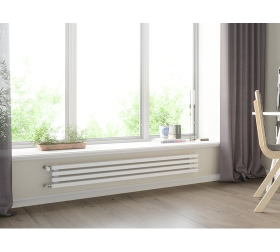 Изображение товара Трубчатый радиатор с прямоугольным профилем 60x30 RETTA 6P 230 мм высотой, 1000 мм шириной, 5 секций, нижнее правое подключение, 6P-1000-05 NK-GOR-R RAL9016 белый матовый GUARDO 6P-1000-05 NK-GOR-R R9016(M)