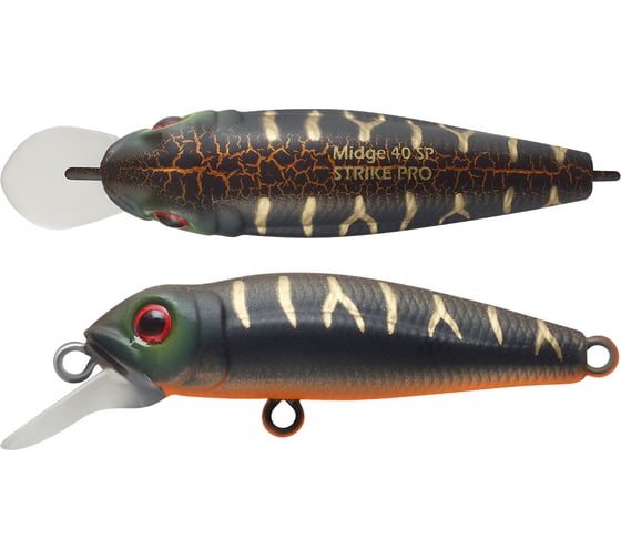 Изображение товара Воблер Strike Pro Воблер Strike Pro Midge 40 цвет: A208S Black Mat Tiger EG-074SP#A208S