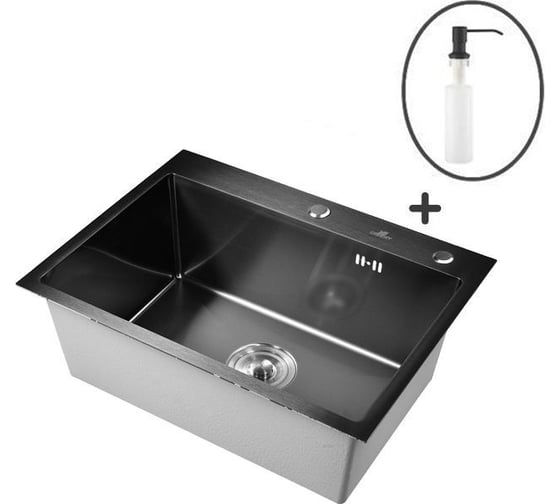 Изображение товара Кухонная мойка из нержавеющей стали WISENT w36050b-s с сифоном и дозатором w405b (графит) WS36050B/W02-114B/W405B