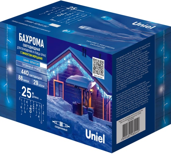 Изображение товара Светодиодная бахрома Uniel с эффектом мерцания, 25м. Соединяемая ULD-B25006-440/TTK BLUE-WHITE IP44 UL-00010939