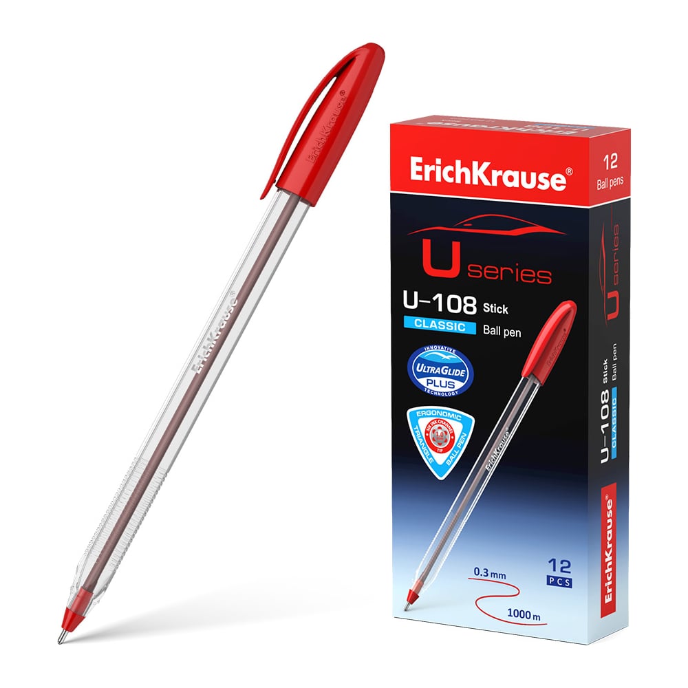 Шариковая ручка ErichKrause ручка шариковая автоматическая ultra glide technology joy neon узел 0 7 мм чернила синие резиновый упор длина линии письма 1300 метров микс