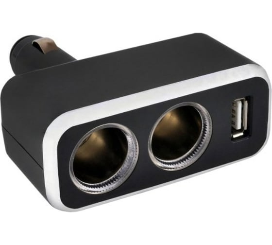 Изображение товара Разветвитель прикуривателя SKYWAY 2 гнезда + USB черный, предохранитель 5 А, USB 1 A S02301003