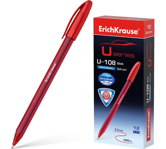 Изображение товара Шариковая ручка ErichKrause U-108 Stick Original 1.0, Ultra Glide Technology, цвет чернил красный, 12 шт. в упаковке 53741
