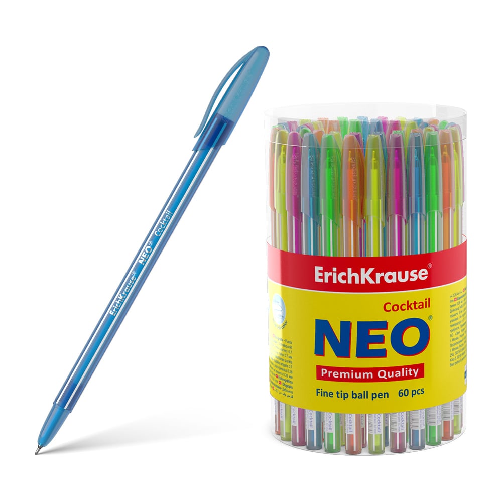 Шариковая ручка ErichKrause ручка шариковая автоматическая ultra glide technology joy neon узел 0 7 мм чернила синие резиновый упор длина линии письма 1300 метров микс