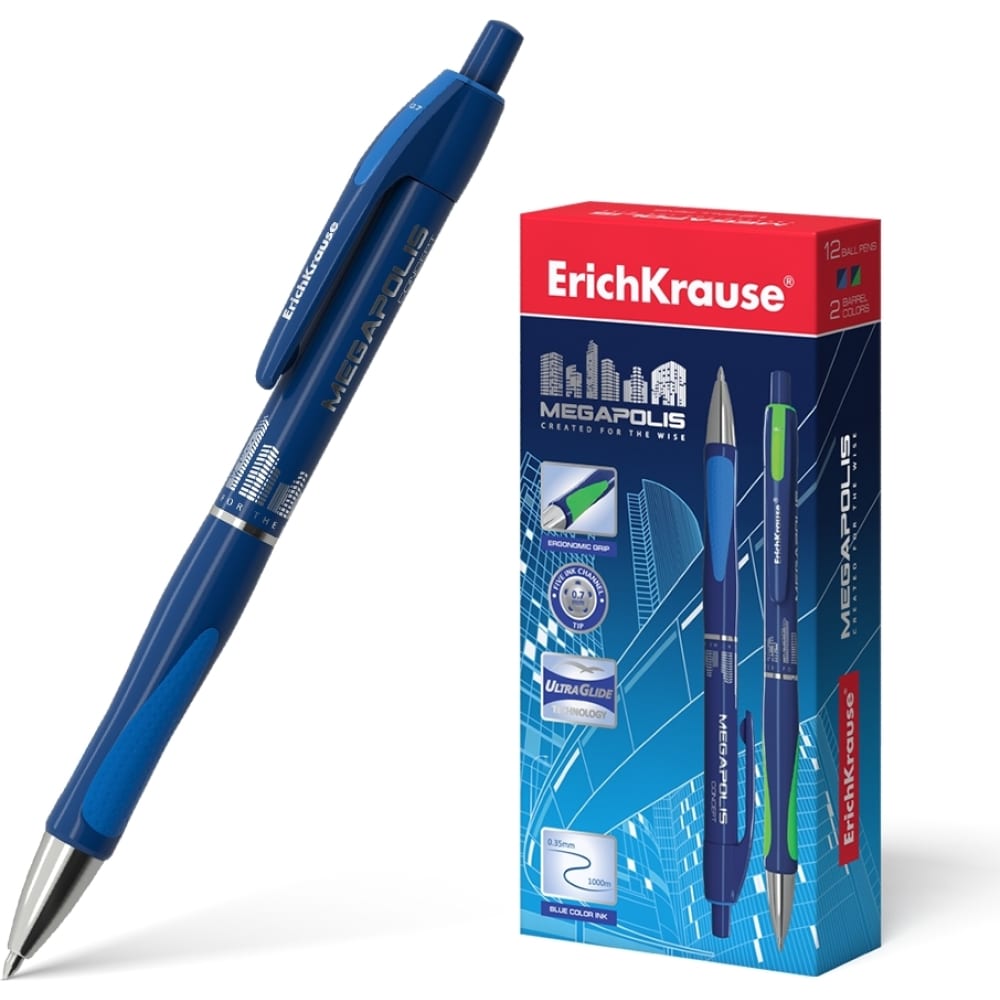 Автоматическая шариковая ручка ErichKrause ручка шариковая 0 5 мм стержень синий корпус прозрачный с резиновым держателем