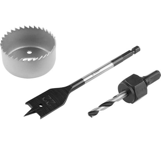 Изображение товара Набор для врезки замков "ЭКСПЕРТ" (коронка по дереву 54 мм, державка, перьевое сверло 22 мм, 3 шт.) Зубр 2954-54-H3_z01