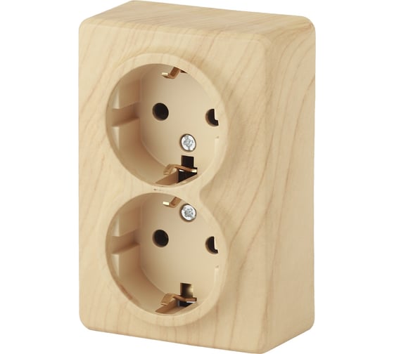 Изображение товара Розетка ЭРА 11-2206-11 2х2P E Schuko со шторками, 16A-250В, IP20, ОУ, Эксперт, сосна Б0020696