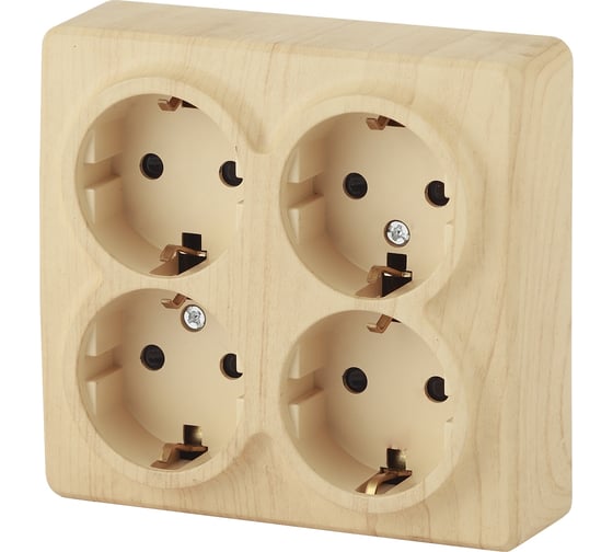 Изображение товара Розетка ЭРА 11-2211-11 4х2P E Schuko со шторками, 16A-250В, IP20, ОУ, Эксперт, сосна Б0020711