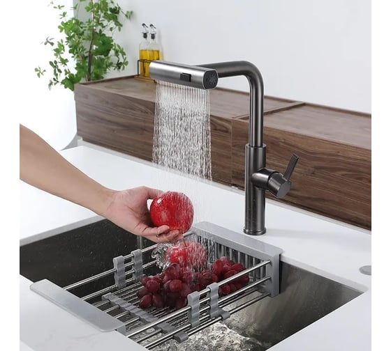 Изображение товара Смеситель для кухни с выдвижной мультирежимной лейкой Профсан ПСМ AISI-304 тип ГОСТ См-МОЦБИвА графит PSM-308-96