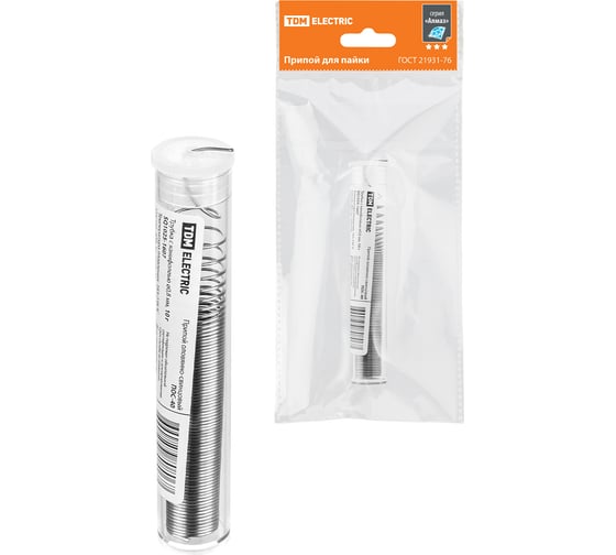 Изображение товара Припой ПОС 40, трубка с канифолью, ГОСТ 21931-76, 0.8 мм, 10 г, колба, серия "Алмаз" TDM ELECTRIC SQ1025-1607