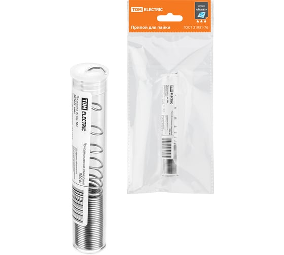 Изображение товара Припой ПОС 61, проволока, ГОСТ 21931-76, 1 мм, 10 г, колба, серия "Алмаз" TDM ELECTRIC SQ1025-1605