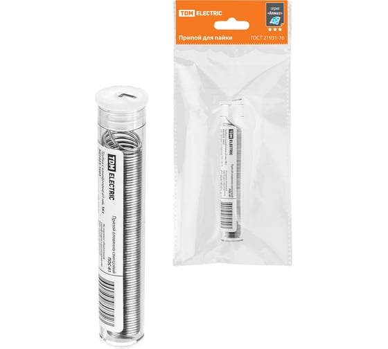 Изображение товара Припой ПОС 61, трубка с канифолью, ГОСТ 21931-76, 1 мм, 16 г, колба, серия "Алмаз" TDM ELECTRIC SQ1025-1603