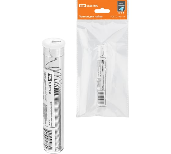 Изображение товара Припой ПОС 61, трубка с канифолью, ГОСТ 21931-76, 0.8 мм, 10 г, колба, серия "Алмаз" TDM ELECTRIC SQ1025-1601