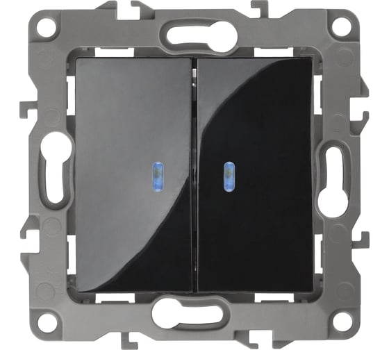 Изображение товара Двойной выключатель с подсветкой ЭРА 12-1105-06 10АХ-250В, IP20, 12, чёрный Б0014662