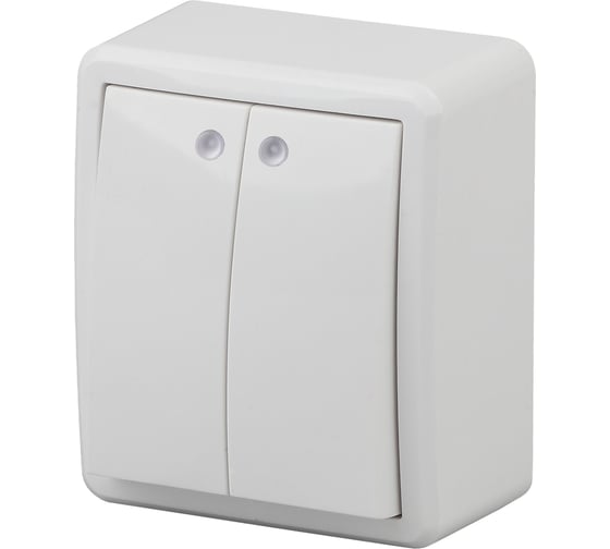 Изображение товара Двойной выключатель с подсветкой ЭРА 11-1205-01 10АХ-250В, IP20, ОУ, Эксперт, белый Б0020666