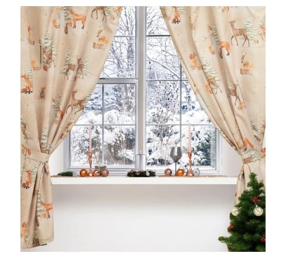 Изображение товара Комплект штор для кухни Этель с подхватами Christmas forest 145x180 см, 2 шт, габардин 7261940
