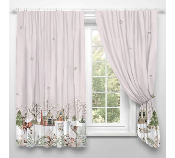 Изображение товара Комплект штор для кухни Этель с подхватами Звери в городе 145x180 см, 2 шт, 100% полиэстер 9933893