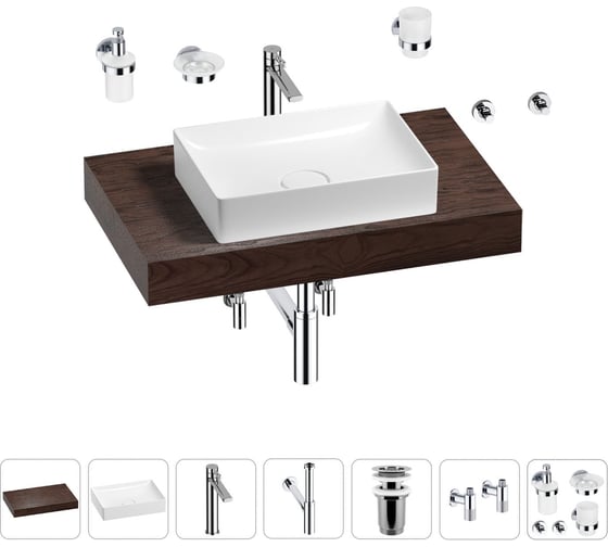 Изображение товара Раковина Wellsee 50 см со столешницей 80 см Pure BY в наборе 10 в 1 201011136