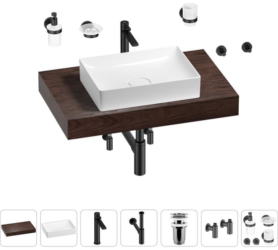 Изображение товара Раковина Wellsee 50 см со столешницей 80 см Pure BY в наборе 10 в 1 201011137