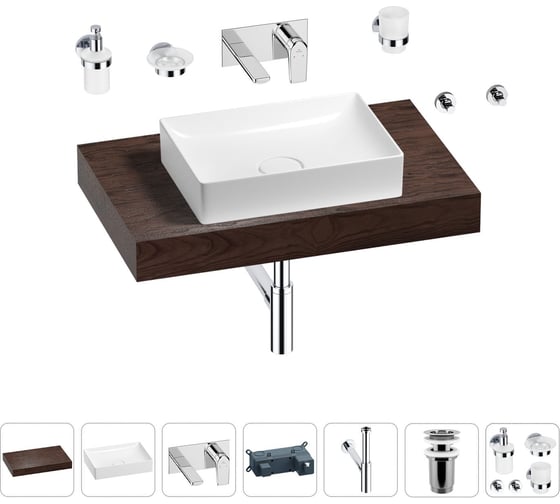 Изображение товара Раковина Wellsee 50 см со столешницей 80 см Pure BY в наборе 9 в 1 201011141