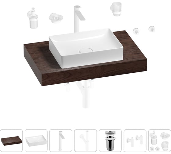 Изображение товара Раковина Wellsee 50 см со столешницей 80 см Pure BY в наборе 10 в 1 201011135