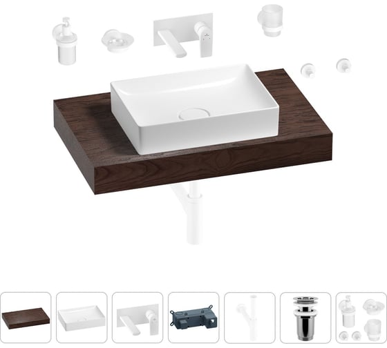 Изображение товара Раковина Wellsee 50 см со столешницей 80 см Pure BY в наборе 9 в 1 201011145