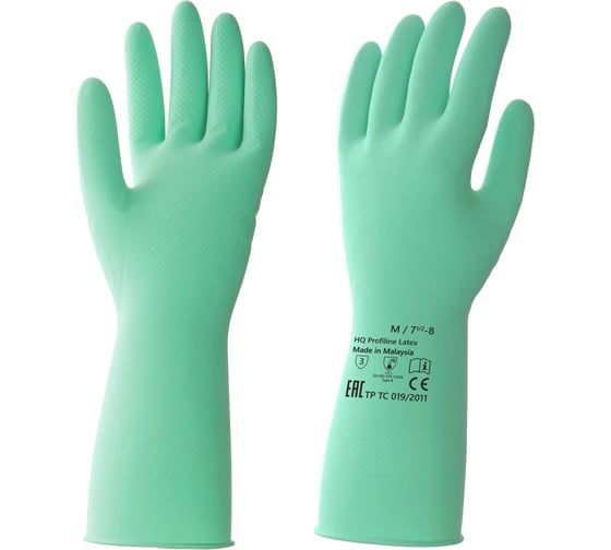 Изображение товара Латексные многоразовые перчатки HQ Profiline, зеленые, р-р M 73583