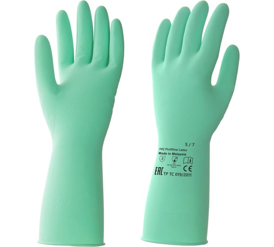 Изображение товара Перчатки латексные многоразовые зеленые HQ profiline HQ Профилайн р-р S 73580