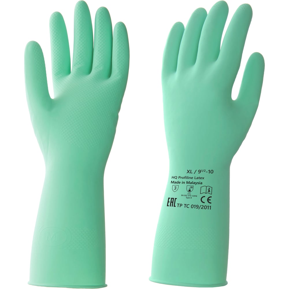 Изображение товара Латексные многоразовые перчатки HQ Profiline, КЩС зеленые, р-р XL 73589