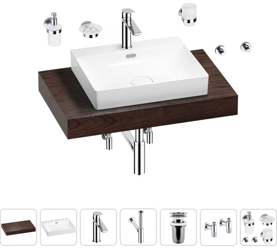 Изображение товара Раковина Wellsee 55 см со столешницей 80 см DeSire в наборе 10 в 1 201013441