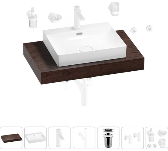 Изображение товара Раковина Wellsee 55 см со столешницей 80 см DeSire в наборе 10 в 1 201013450