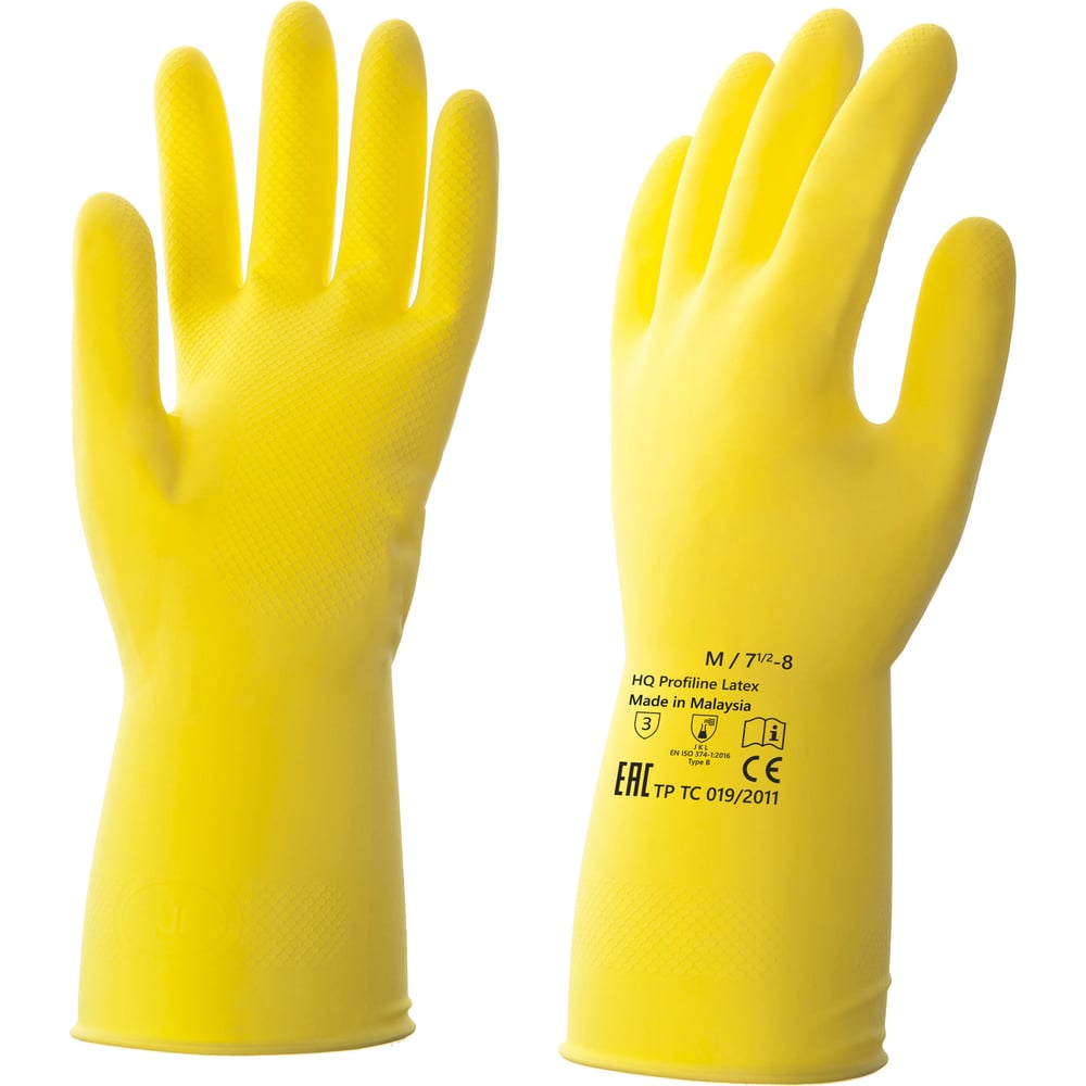 Изображение товара Латексные многоразовые перчатки HQ Profiline, желтые, р-р M 73584