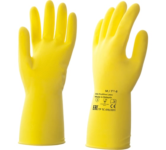 Изображение товара Латексные многоразовые перчатки HQ Profiline, желтые, р-р M 73584