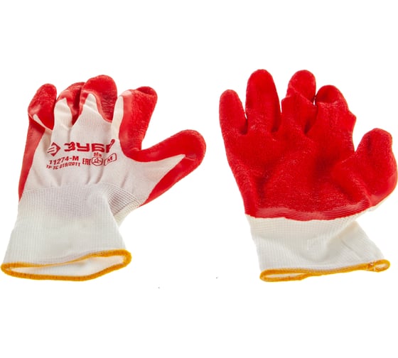 Изображение товара Садовые перчатки Зубр тонкие, с рельефным латексным покрытием, размер 8/M 11274-M