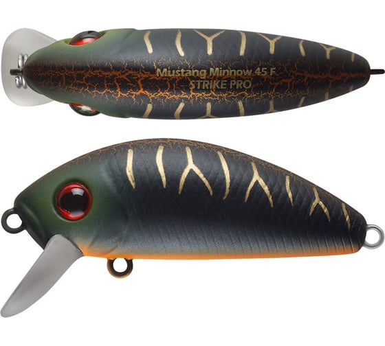 Изображение товара Воблер Strike Pro Mustang Minnow 45 цвет: A208S Black Mat Tiger MG-002F#A208S