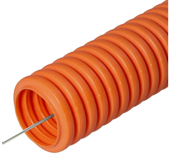 Изображение товара Гофрированная труба Промрукав ПНД лёгкая 350 Н безгалогенная HF оранжевая с/з д50 15м PR.025061
