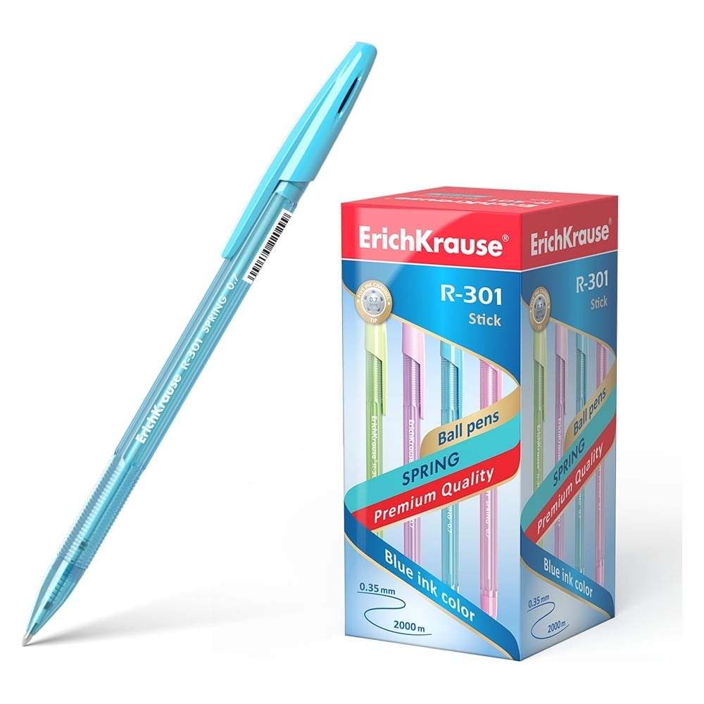 Шариковая ручка ErichKrause ручка шариковая 0 5 мм стержень синий корпус прозрачный с резиновым держателем