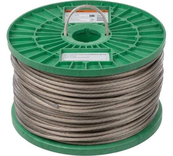 Изображение товара Трос стальной в полимерной оболочке TDM ELECTRIC поверенный ТСП-П-4-130, диаметр 4 мм, длина 130 м, катушка SQ1027-0630