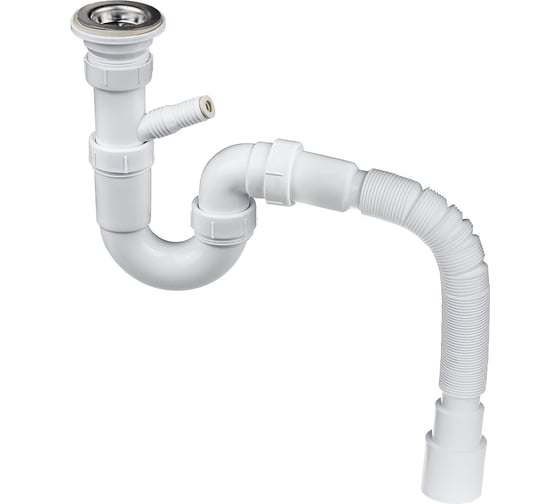 Изображение товара Сифон для выпуска MasterProf 40-52 мм, прямоточный, 1.1/2x40, с нерж.решеткой, гофротрубой 40x40/50, дополнительным патрубком с отводом для с/м ИС.110680