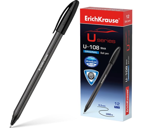 Изображение товара Шариковая ручка ErichKrause U-108 Stick Original 1.0, Ultra Glide Technology, цвет чернил черный, 12 шт. в упаковке 53739