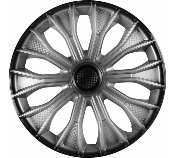 Изображение товара Колесные колпаки Airline 16 Волтек+, серебристо-черные, карбон, комплект 2 шт. AWCC-16-15