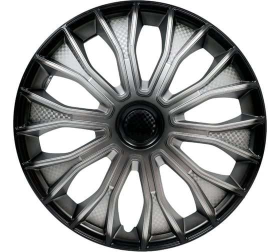 Изображение товара Колесные колпаки Airline 15" Волтек + , серебристо-черный, карбон, комплект 2 шт. AWCC-15-15