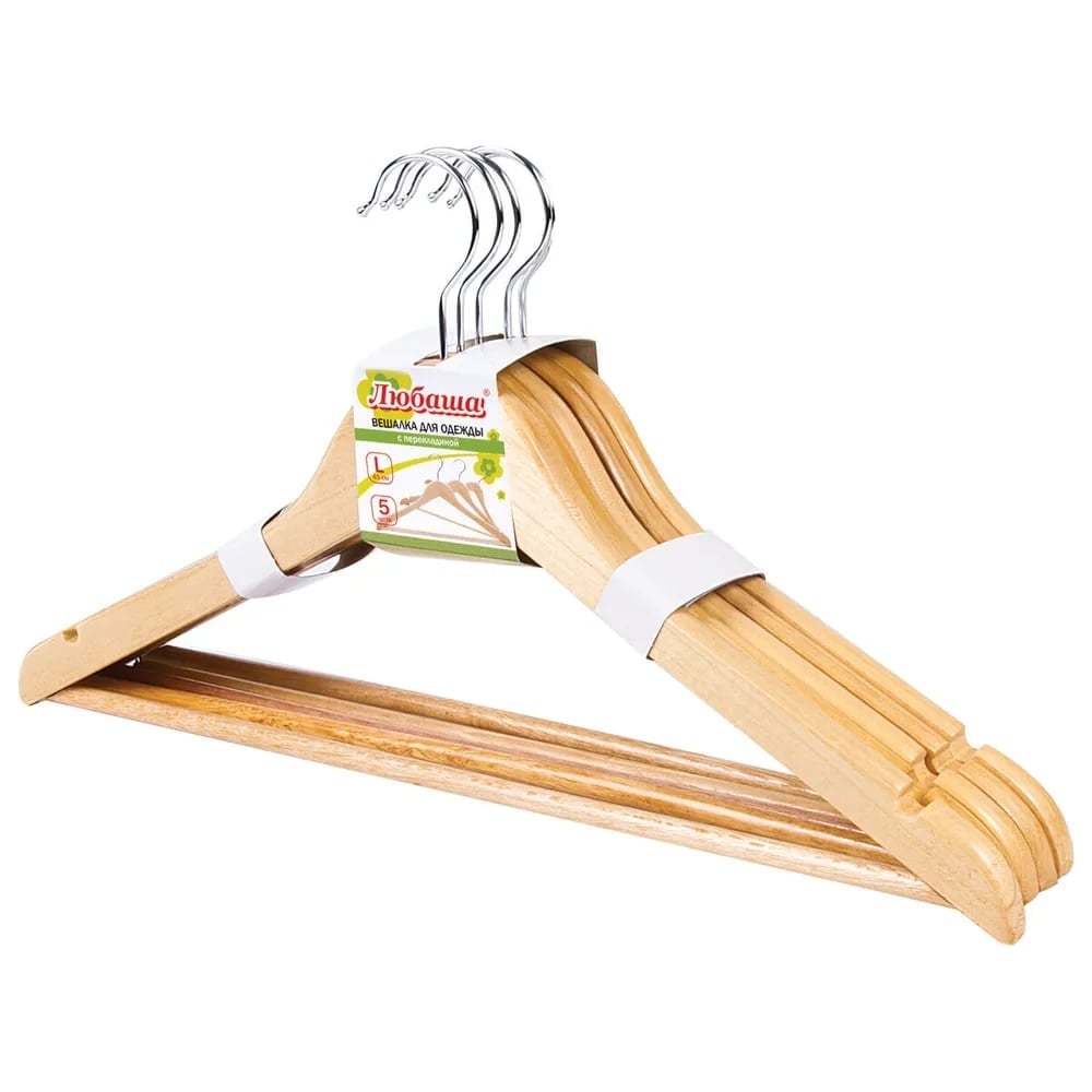 Изображение товара Вешалка-плечики ЛЮБАША Эконом 5 шт., деревянные, перекладина, цвет сосна, 48-50 880326