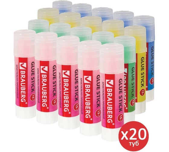 Изображение товара Клей-карандаш BRAUBERG color crystal, 15 г, 20 шт., прозрачный 880112