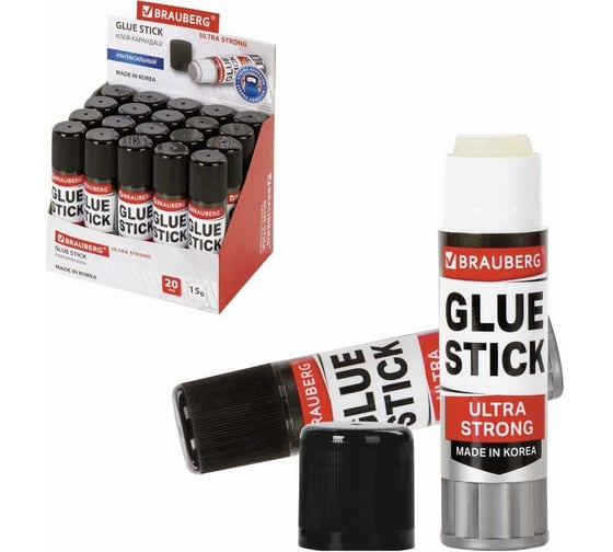Изображение товара Усиленный клей-карандаш BRAUBERG ultra strong 15 г, 20 шт. 880236