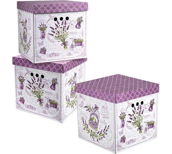 Изображение товара Короб для хранения из плотного микрогофрокартона BRAUBERG 315x315x315 мм, 3 шт., home лаванда 271817