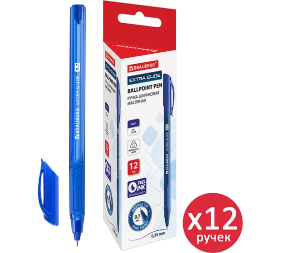 Изображение товара Шариковая ручка BRAUBERG extra glide gt tone, синяя, 12 шт., 0.35 мм 880733