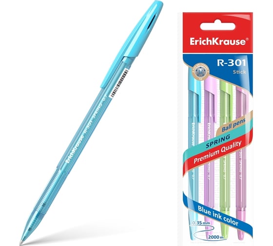 Изображение товара Набор ErichKrause из 4 ручек шариковых R-301 Весна 0,7, цвет чернил синий 33643