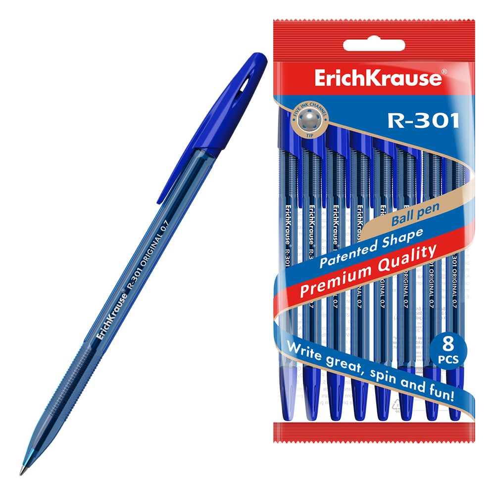 Изображение товара Набор из 8 шариковых ручек ErichKrause R-301 Stick Original 0.7 синяя